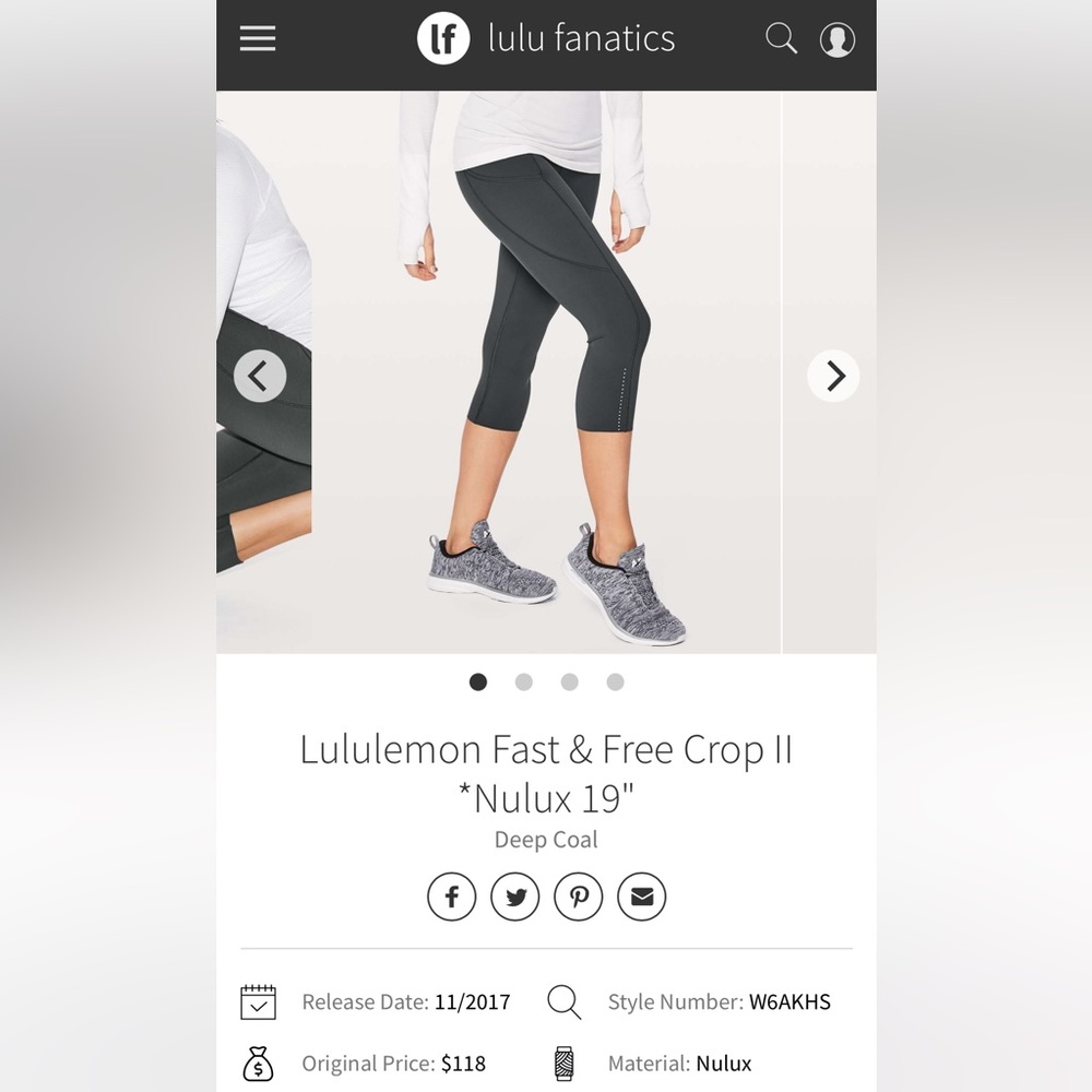 Lululemon fast and free crop leggings 19”